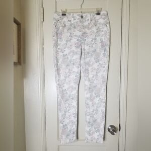 SEVEN7 white rose floral high rise skinny tummyless stretch jeans 8